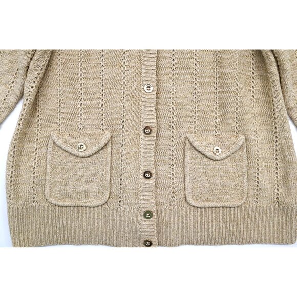 Charter Club Womens Gold Shimmer Cardigan Ethereal Twee Beige Normcore Pockets - Picture 5 of 10